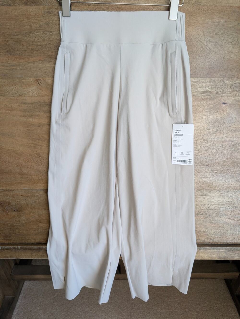 NWT Athleta Cosmic Crop Pants Womens XXS Beige High Rise Lightweight Wide Leg